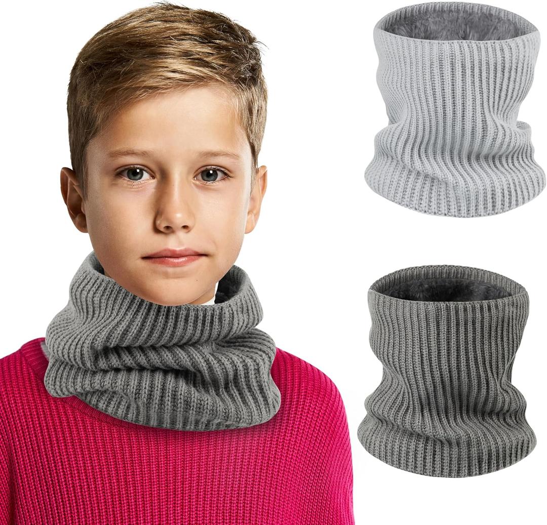 Kids Neck Warmer Winter Neck Gaiters,Fleece Balaclava Cold Weather Windproof Face Mask for Boys Girls (Darkgrey+grey)