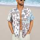 Men's Hawaiian Shirt Casual Short Sleeve Button Down Shirt Coconut Print Summer Beach Shirt with Pocket, XL