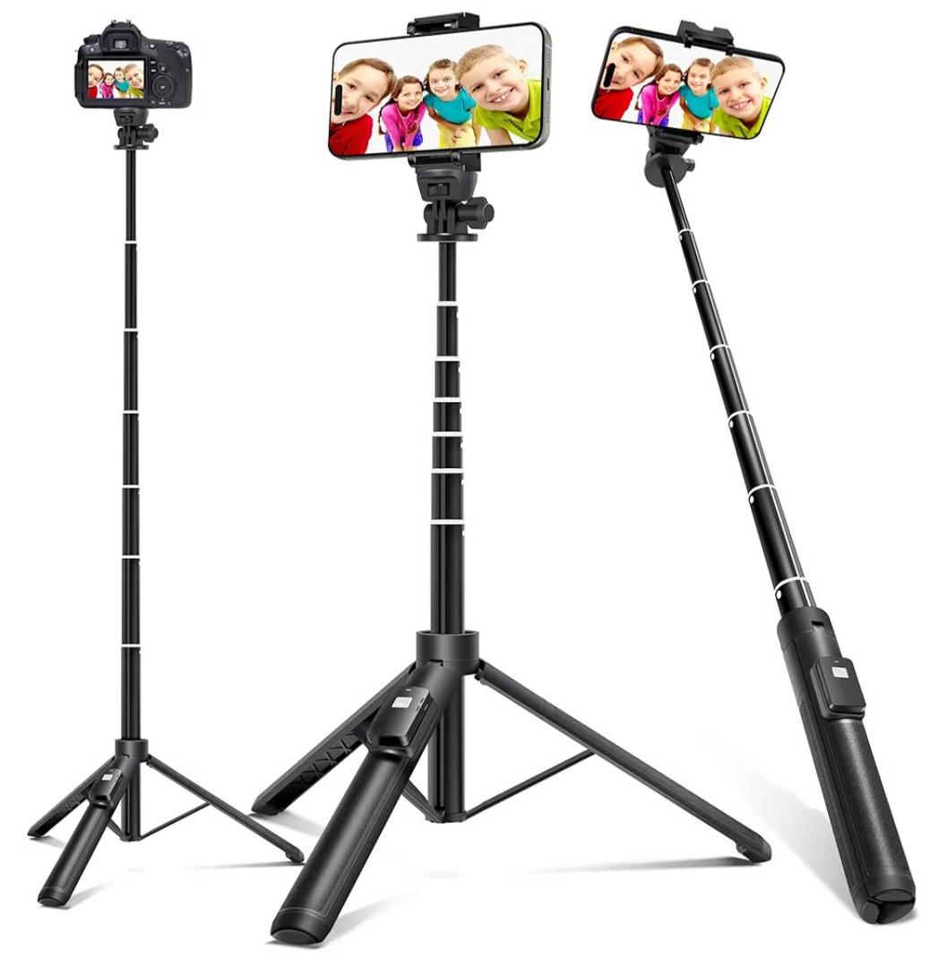 BZE 62 inches Extendable Selfie Stick Tripod with Wireless Remote & Phone Holder, Portable Aluminum Alloy 3 in 1 Stand for Group Photos, Vlogging & Travel Compatible with All Smartphones