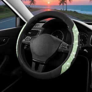 PIC AUTO Steering Wheel Cover, Green Sparkly Crystal Bling Glitter with Leather, Universal Fit 14.5"-15.5" Car Steering Wheels for Girls & Women, Anti-Slip Wheels Cover for Cars, Trucks, Van, SUVs