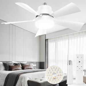 Socket Fan Light, Ceiling Fans with Spare Light Panel Replacement, E26 E27 Screw in Lightbulb Fan Dimmable for Kitchen Garage Basement Laundry Room White