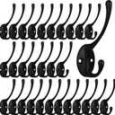 IBosins 30 Pack Heavy Duty Dual Coat Hooks Wall Mounted with 60 Screws Retro Double Hooks Utility Black Hooks for Coat, Scarf, Bag, Towel, Key, Cap, Cup, Hat (30 Pcs Black)