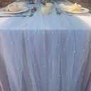 10ft White Lace Tablecloth with Pearl Table Runner, 29.5x120 Inch Tulle Chiffon Fabric for Wedding Decor, Birthday Party Dining Table Cover