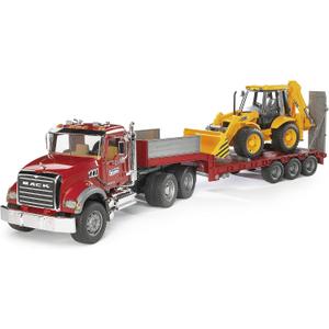 Bruder Toys 02813 Mack Granite Flatbed Truck with JCB Loader Backhoe, 36.8 x 7.3 x 10.4 inches