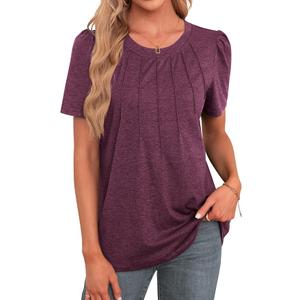 Agnes Urban Womens Tops Dressy Casual Short Sleeve Shirts Summer Loose T Shirts Trendy Tops Pleated Tunic Blouses, XL