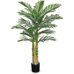 Artificial Palm Tree Indoor Décor – Lifelike Faux Palm Plant in Pot, Adjustable Leaves, Realistic Tropical Floor Plant for Living Room, Office & Home – 5FT