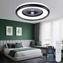 24" Bladeless Ceiling Fan with Light Remote, Low Profile Ceiling Fans with App Control, Smart Modern Ceiling Fans with Lights, 3 Dimmable LED Light for Bedroom, Living Room Back (Black)