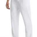 Libin Men's Linen Pants Elastic Waist Lightweight Casual Pants Comfy Summer Beach Travel Lounge Trousers with Pockets (White, L)
