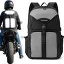 Reflective Motorcycle Helmet Backpack, 35L Riding Backpack with Hidden Helmet Net, Hi-Vis Commuter Bag, 1680D Water-Resistant Travel Backpack with Laptop Compartment, Ventilated Back
