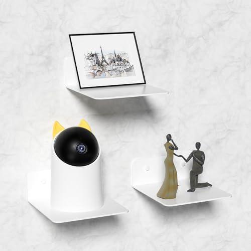 Wisfame Small White Floating Shelves Set of 3, Metal Hanging Shelves for Bathroom, Living Room, Bedroom, 5 Inch Wall Display Shelves for Knickknacks, Display Ledges - Adhesive Installation