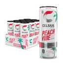CELSIUS PEACH VIBE Sparkling White Peach, Sugar Free Energy Drink, 12 Fl Oz (Pack of 12) (EXP 04/01/27)