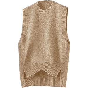 Verdusa Women's High Low Hem Sweater Vest Sleeveless V Neck Loose Lightweight Knit Tops Khaki Medium