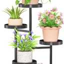 LASZOLA Black 4 Tier Plant Stand Indoor Heavy Duty Rack for Modern House Planter, Metal and Wooden Vertical Organizer Decor Narrow Bathroom Floor, Sturdy Multi Level Flower Holder Raised, Cat Proof (26-33 inch)