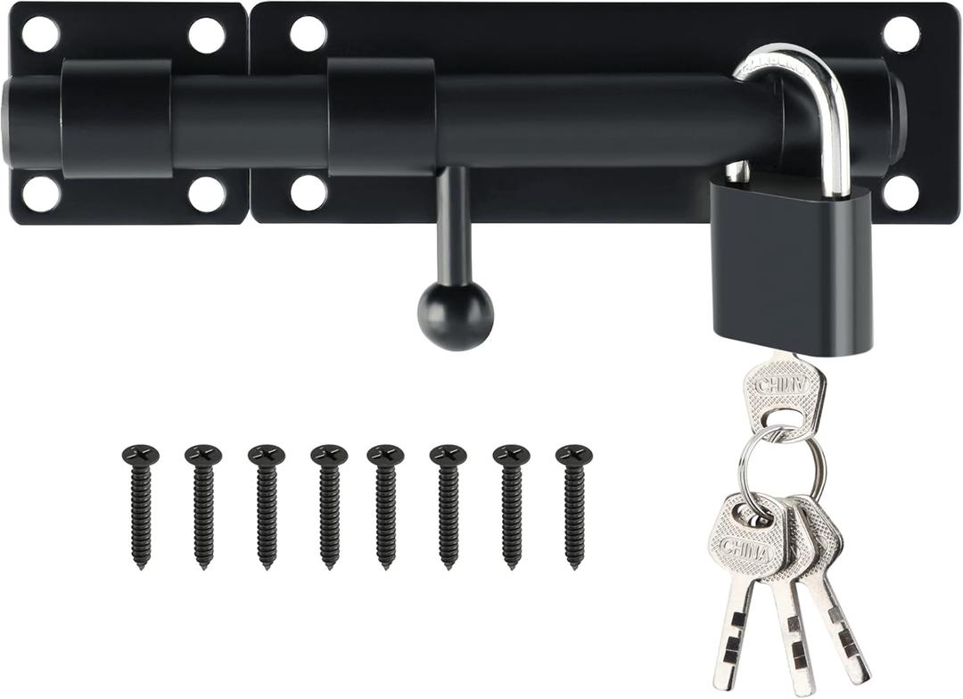 Alise 6 inch Barrel Bolt Latch, Slide Bolt Latch, Heavy Duty Solid SUS304 Stainless Steel Slide Lock for Wooden Fence,Barn Door,Interior or Outdoor Door Matte Black MST8060-B