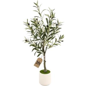 3FT Spherical Fake Olive Tree Artificial Indoor,Faux Olive Tree with Pot,Large Olive Branches and Lifelike Fruits,for Home Office House Living Room Decor.