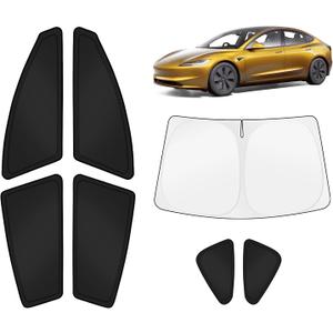 KUST Car Window Shades for Tesla Model 3 2018-2025 2026 Windshield Sun Shade Side Window Cover UV Block Privacy Protection Accessories for Camping Blackout Rear Back Full Set 7PCS
