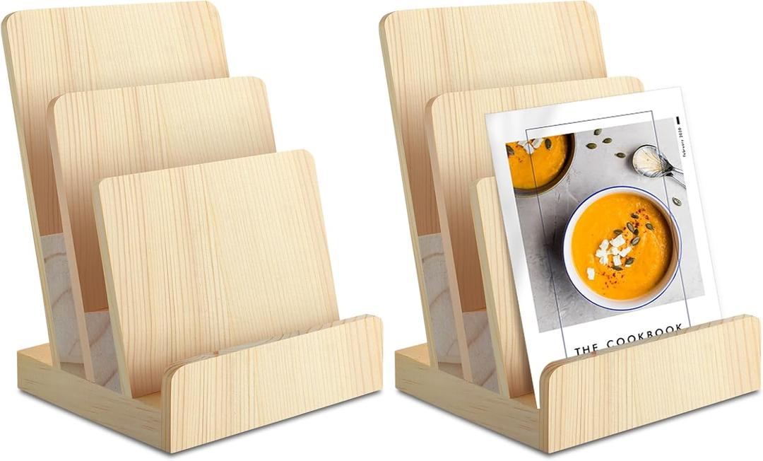 2 Pieces 3-Tier Pine wooden brochure holder 6 x 9 Wood Literature Holder Pamphlet Display Stand flyer holder postcard holder for Pamphlet Magazine Booklets Menu