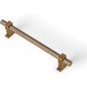 Goo-Ki 6 Pack 5" Antique Brass Knurled Cabinet Handles  Solid Bar Pulls with Industrial Textured Grip, Ideal for Kitchen Cabinets, Dressers, Vintage Hardware (5" Center to Center)