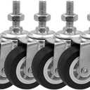 FactorDuty 2 Inch Black Caster Wheel - 3/8" to 1.2" Threaded Stem Mount - Polyurethane Wheels - Premium Non Marking, No Noise - 65LB Each (Pack of 4)