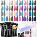 JEWHITENY Poly Gel Nail Kit 28 Colors Nude Gray Glitter with Nail Lamp Base Top Coats Builder Gel All-In-One Set Ideal for Designs DIY At Home Need U V Lamp Curing