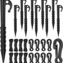 JULMELON 24 Pieces Plastic Inflatable Stakes Set, Include Tent Stakes, Tethers Ropes and Hooks Heavy Duty Yard Ground Lawn Stakes for Halloween Christmas Holiday Outdoor Decorations