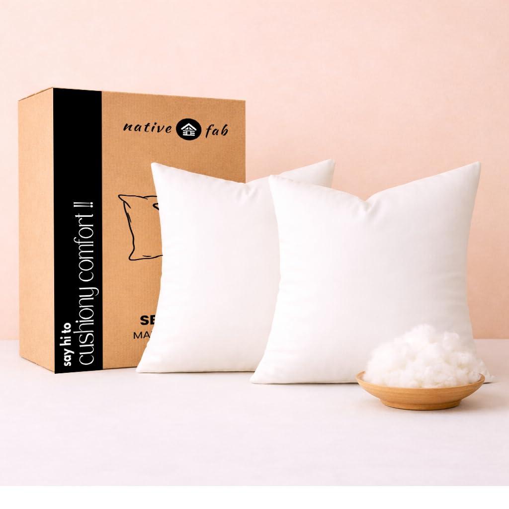 Native Fab Throw Pillow Inserts, Pack of 2, 18x18 Inches, White Polyester, Decorative Square Cushion Fillers for Bed, Couch, Living Room, Reading Nook, Soft Support & Home Styling Accent