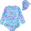 XFGIRLS Baby/Toddler Girls Swimsuit Long Sleeve One-Piece Bathing Suit Rash Guard for Kids UPF 50+ Swimwear, 6Y
