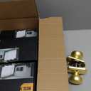 6 Pack Gold Door Knobs with Camelot Trim,Interior Door Knob with Lock,Coastal Door knob for Hall & Closet, Satin Brass