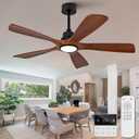 52 Inch Modern Ceiling Fans with Lights and Remote, 5 Blade Wood Ceiling Fan with Light, Wall Switch, Dimmable, Memory Function, Quiet DC Motor, Indoor Outdoor Ceiling Fan for Patio Living Room