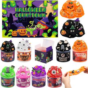 Blosssound Halloween Putty Toys Advent Calendar 2025 Halloween Countdown Goodie Bag Stuffers Fillers Gifts for Kids Party Favors with 8 Pack Butter Putty Toys Charms Add Ins Holiday Prizes Trinkets