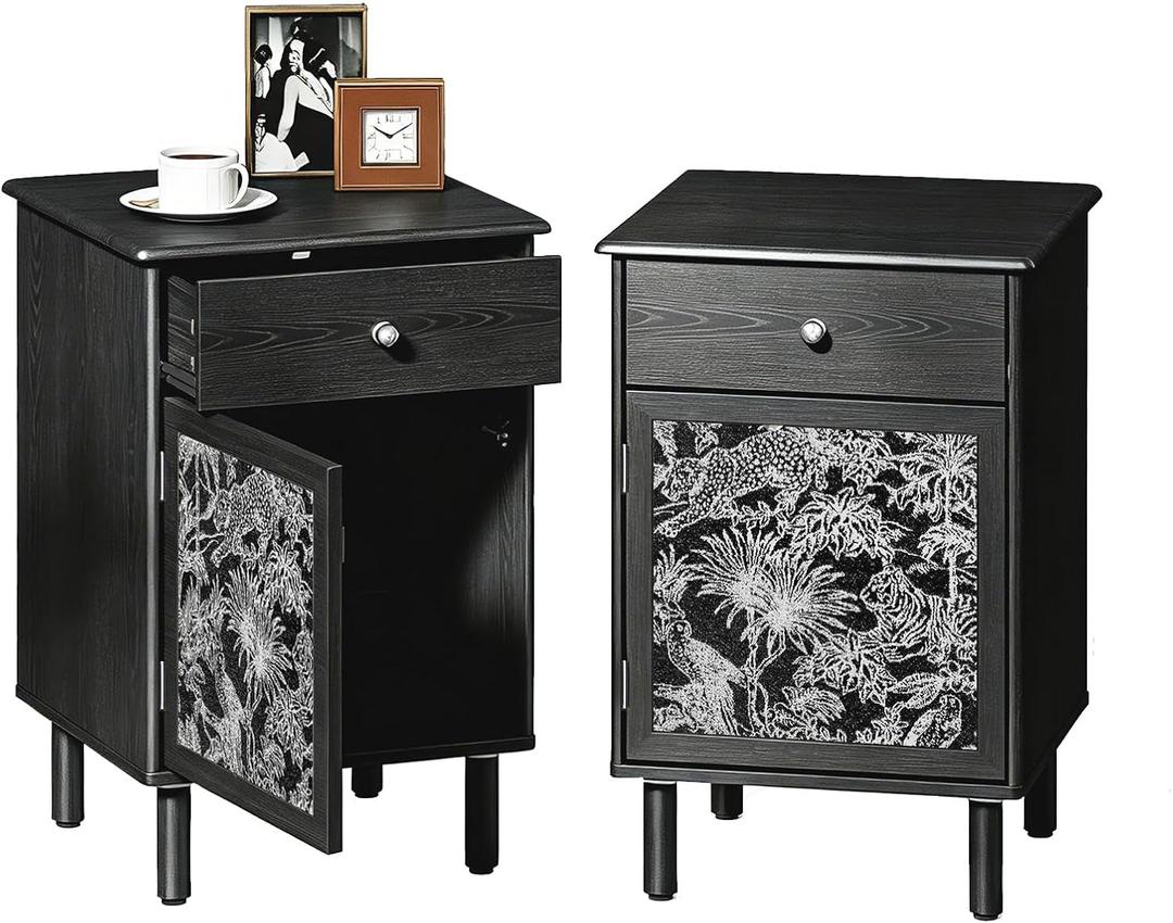 Transitional Storage Nightstand with Drawer & Cabinet Door, Black, Medium