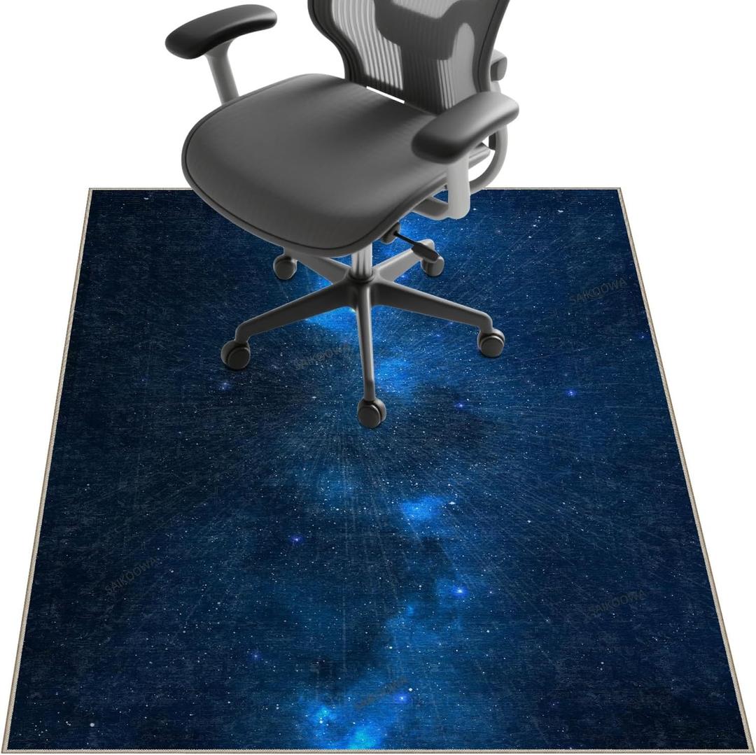Chair Mat for Hardwood Floor, 48" x 36" Under Desk Mat for Rolling Computer Chair &Low Pile Carpet Floor, Anti-Slip Floor Protector for Home Office Blue Starry Sky