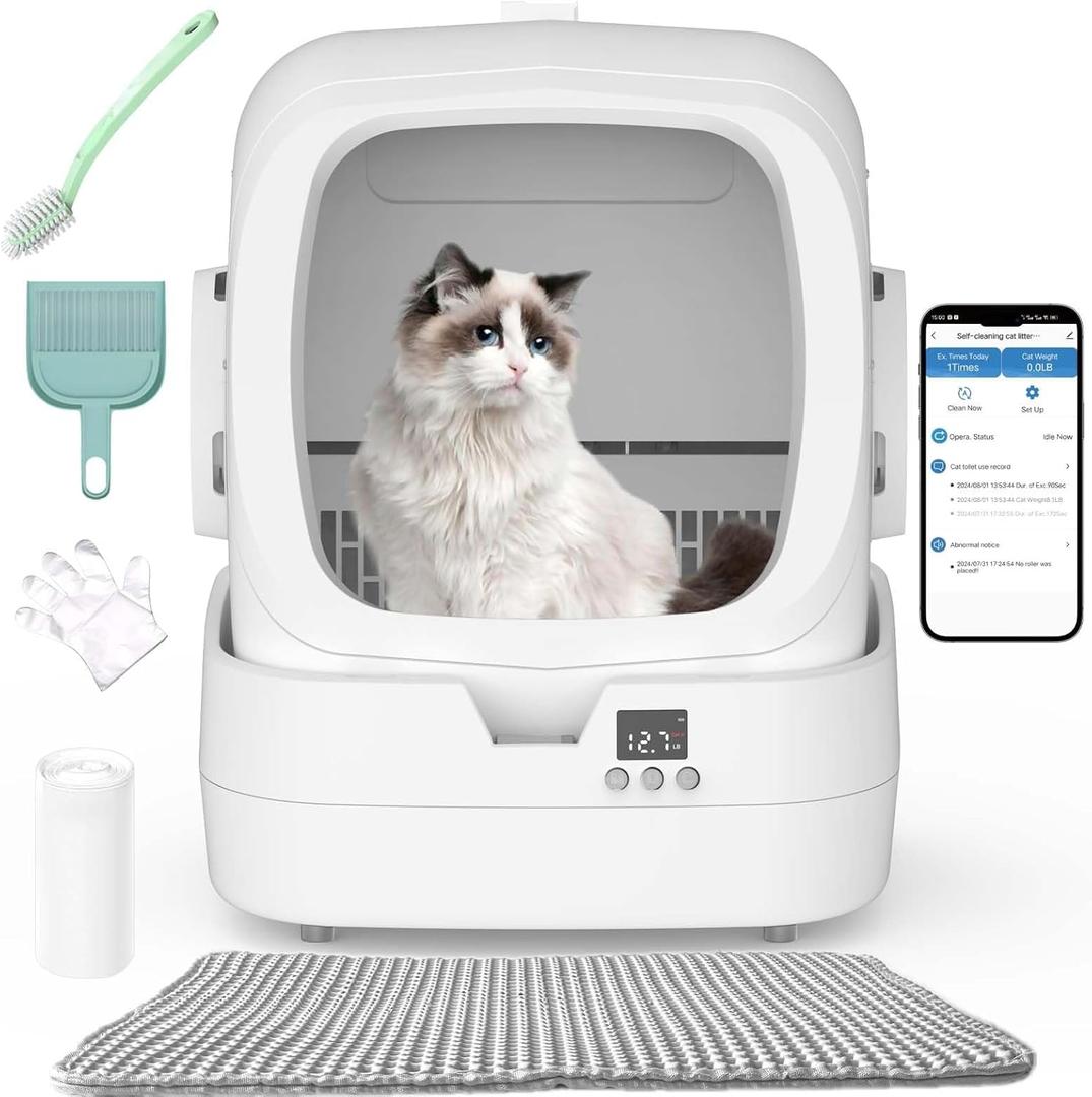 Automatic Cat Litter Box Self Cleaning - APP Control and Weight Monitoring - Ultra-Quiet, Medium Cats and Kittens Litter Box, Safe Anti-PinchAssembly Required