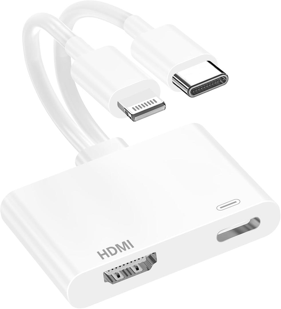 [Apple MFi Certified] Lightning and USB-C to HDMI Adapter for iPhone ipad to TV, 4K@60 Hz Sync Screen Apple to Digital AV Adapter for MacBook iPhone 17/16/15/14/13/12 to TV/Projector/Monitor