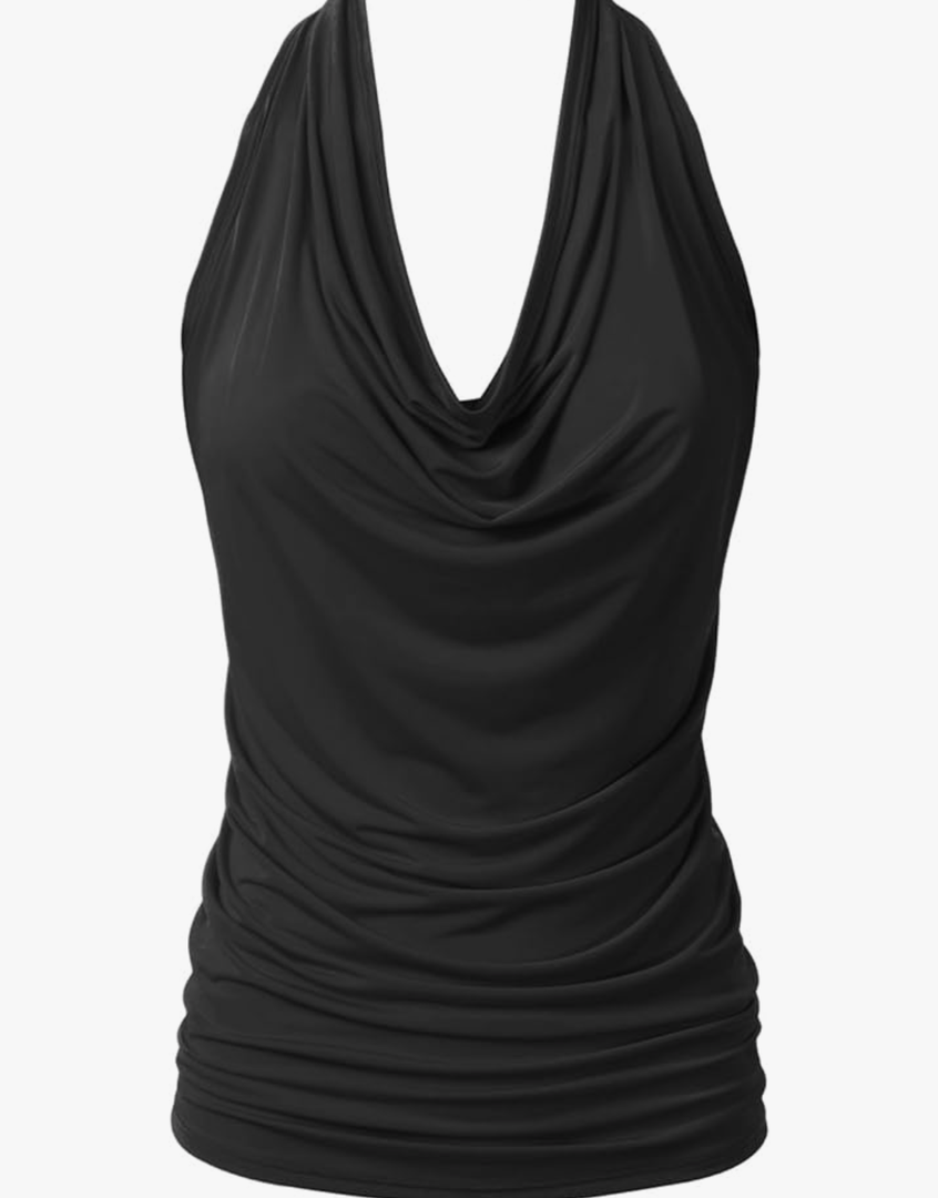 Women's Casual Halter Neck Draped Front Sexy Open Back Tank Top, S Women's Casual Halter Neck Draped Front Sexy Open Back Tank Top, S