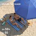 PASAMIC 7ft Beach Umbrella for Sand with Sand Anchor & Tilt, UPF 50+ Protection Beach Umbrellas for Heavy Duty Wind Portable with Carry Bag and Hook, for Patio Garden Pool, Dark Blue, 7FT without Table