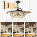 42" Retractable Ceiling Fans with Lights and Remote, Modern Industrial Crystal Chandelier Ceiling Fan Fandelier Ceiling Fan with Light for Bedroom Living Room Dining Room,3 ABS Blades, 6 Speed