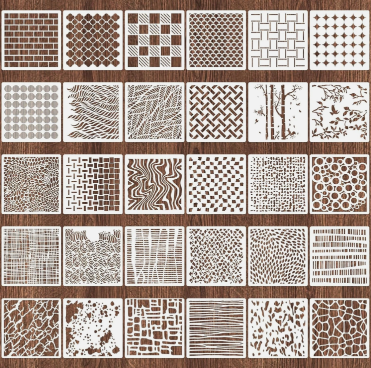Geometric Stencils for Painting, Reusable Abstract Layering Stencils for Crafts Reusable on Wood, Furniture, Floor, Drawing Templates for Card Making, Cake Decorating, Rock Painting30 pack