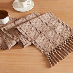 ZeeMart Macrame Style Boho Table Runner, Taupe Table Runners 60 Inches Long, Farmhouse Woven Home Decor, 12x60 Inch, Taupe