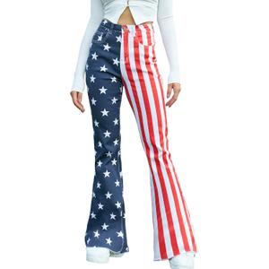 Flare Jeans for Women High Waisted Stretchy American Flag Bell Bottoms Denim Flare Pants (10, Red/White Strips)