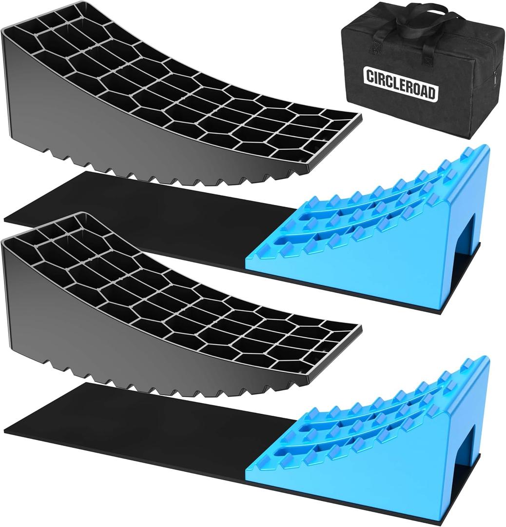 CirclrRoad RV Levelers, Heavy Duty RV Ramps for Leveling, Camper Wheel Levelers, Trailer Leveling Up to 35,000 lbs with Rubber Anti-Skid Pads and Storage Carrying Bag