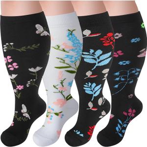 4 Pairs Plus Size Compression Socks,Extra Wide Calf 20-30 mmHg Knee High Compression Socks for Men Women Circulation (XX-Large)