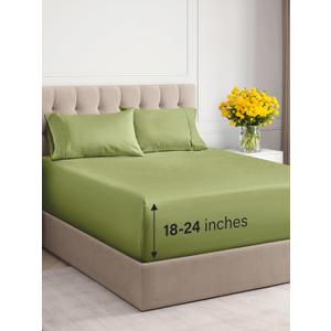 CGK Unlimited Extra Deep Twin- 4 Piece Breathable & Cooling Sheets- Hotel Luxury Bed Sheets Set- Easy Fit- Wrinkle Free & Comfy Sheets Set- Light Olive Green