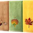 3 Pcs Fall Hand Towels 100% Cotton 14"x29" Autumn Decorative Bathroom Towels Set Leaf Acorn Embroidered Kitchen Towel Thanksgiving Day