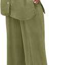 Tankaneo Womens 2 Piece Linen Sets Summer Outfits Sleeveless V Neck Botton Down Tank Tops and Pants Matching Set (Green)