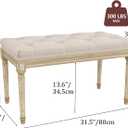 Yusong Upholstered Bench, Bedroom Bench for End of Bed, Piano Bench with Button Tufted Padded Seat for Living Room, Dining, Entryway, Shoe, Vanity Foot-Stool with Carved Wood Legs, Beige, 31.50''*15.75''*18.89''