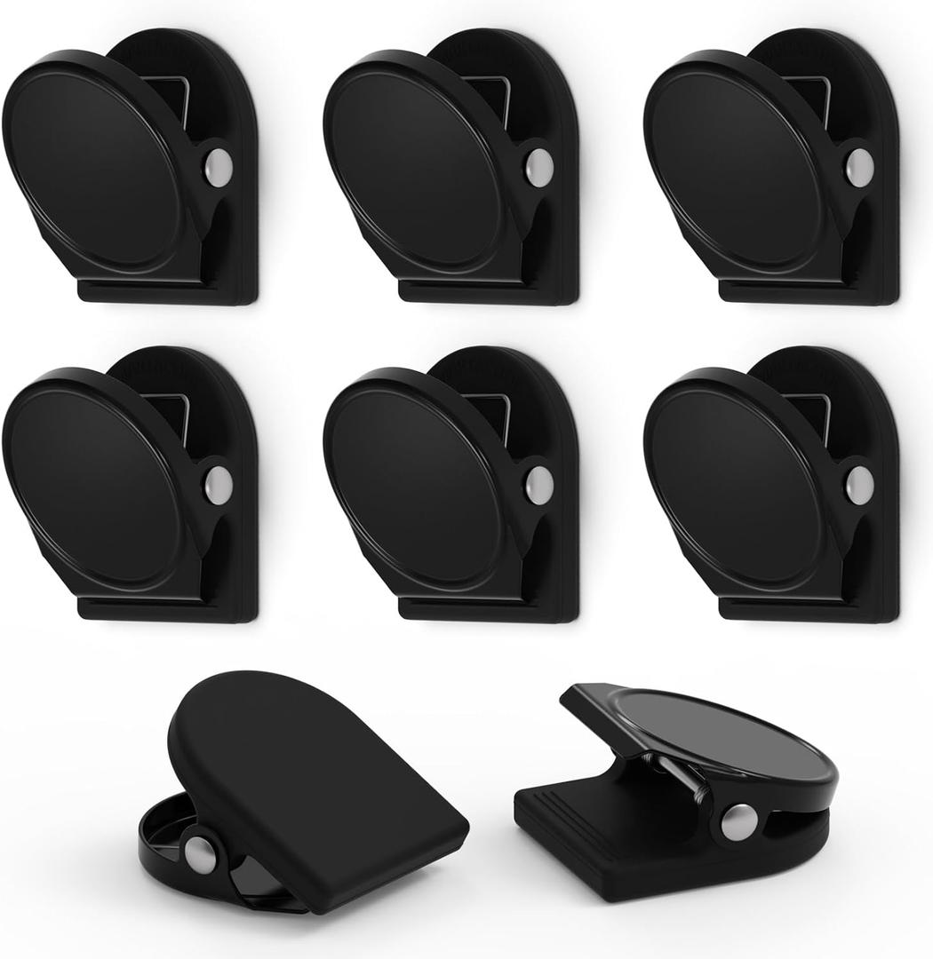 SMART&COOL 8 Pack 1.16 Inches Anti-Scratch Magnetic Clips with Silicone-Coated Base, Fridge Magnets, Office Supplies, Black