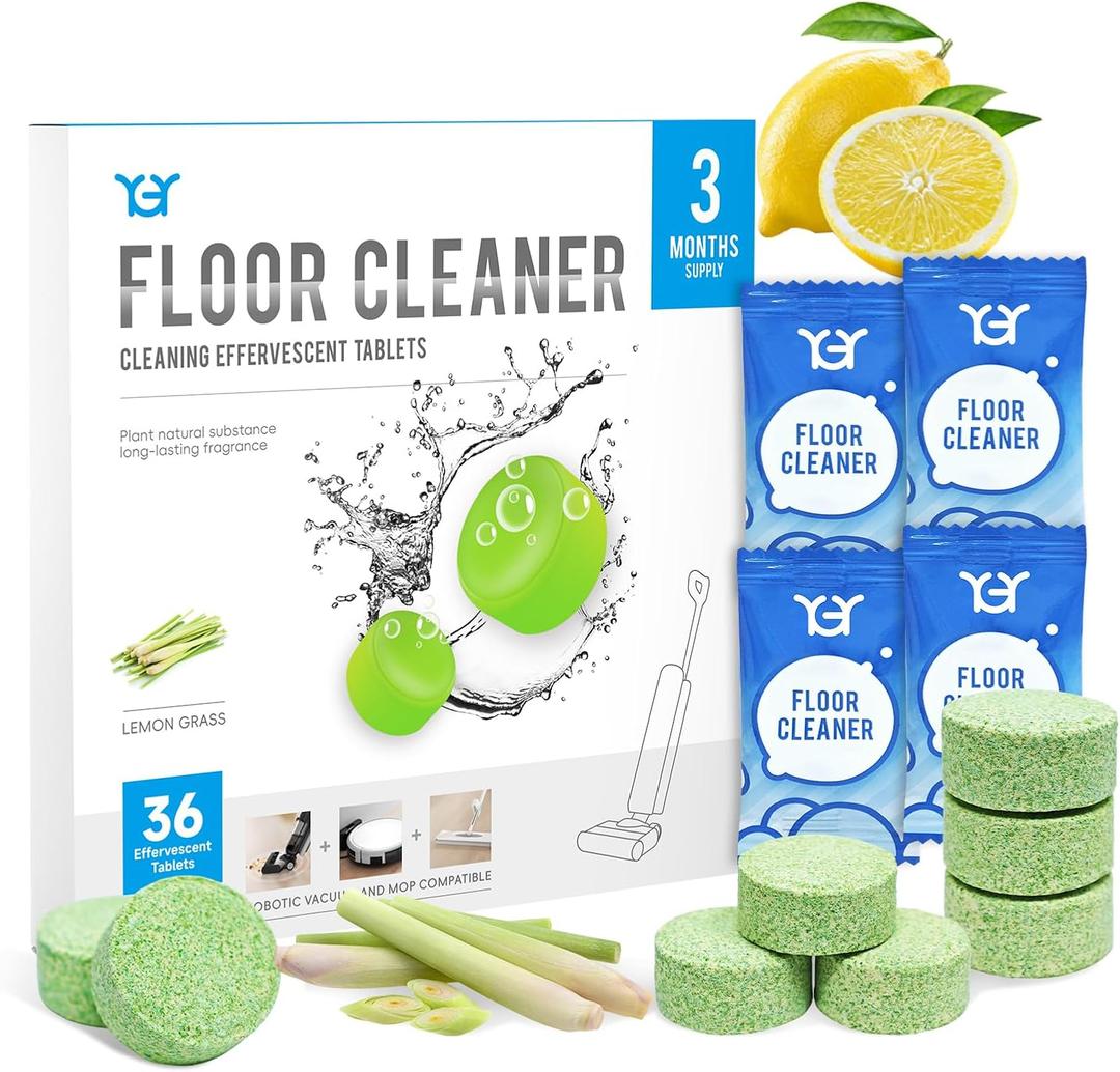 YGY 36 Pack Lemongrass Scent Floor Cleaning Tablets, Compatiable with Tineco iFLOOR, Floor One S3/S5/S6/S7 Wet Dry Vacuum MopDeep Clean & DeodorizeClean Machine,Individually Wrapped