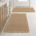 MIULEE Set of 2 Waffle Bathroom Rugs, Boho Bath Rugs Non Slip Washable, Super Absorbent Bath Mats, Ultra Soft Rubber Backed Shower Mats for Bathroom Floor, Tub and Shower, Brown, 18x30 Inch 19×48 Inch