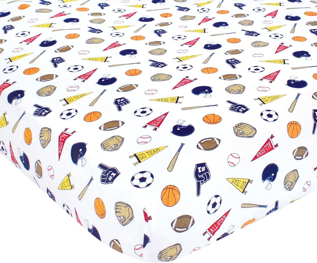 Hudson Baby Unisex Baby Cotton Fitted Crib Sheet, Sports Fan, One Size